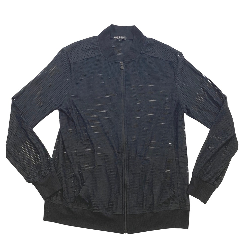Beyond Yoga Black Mesh Bomber Jacket Lightweight‎ Athleisure Made in USA Size L